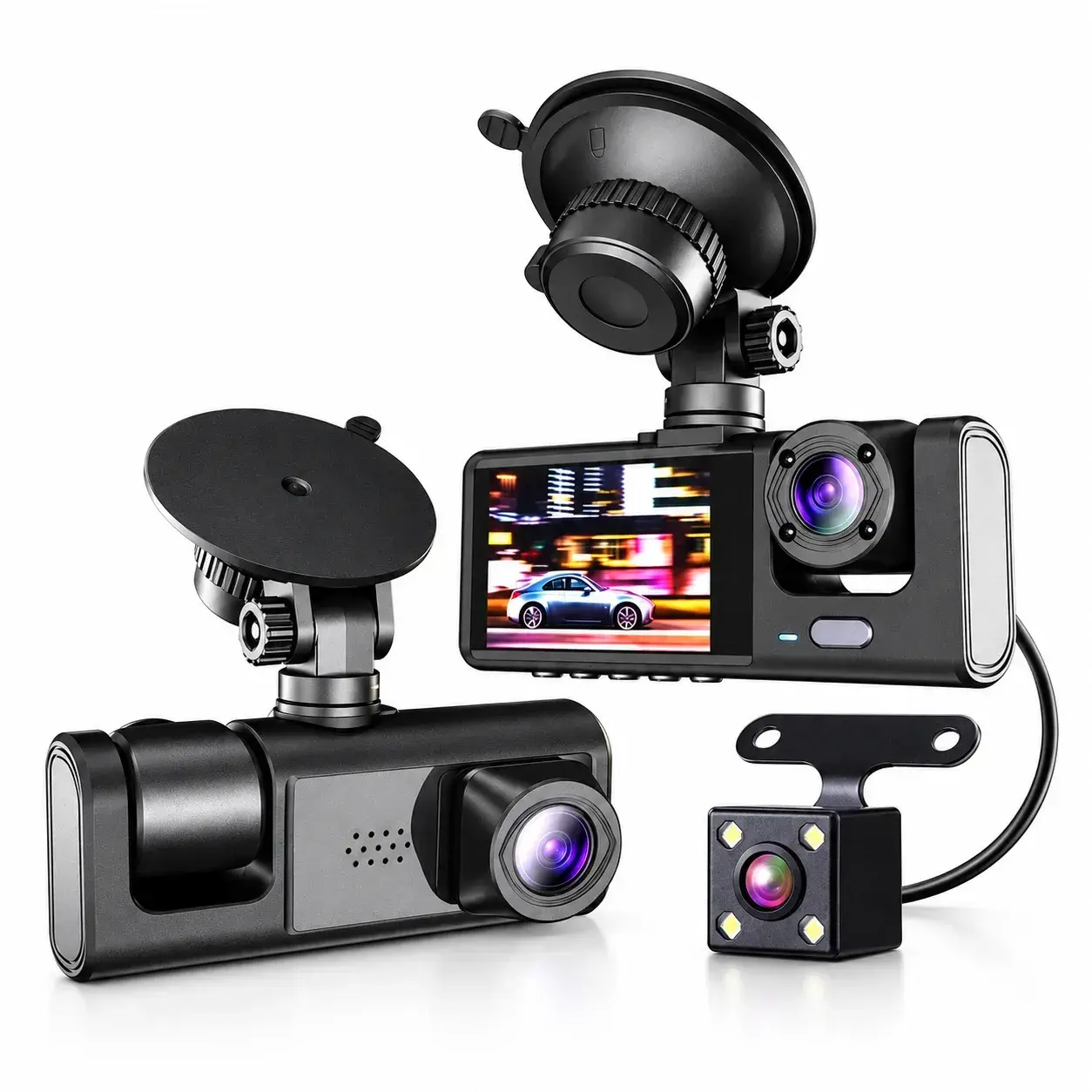 FS-11 3-Lens Car Dash Camera – Full HD 1080P DVR with Front & Rear View, 170° Wide Angle, Night Vision & G-Sensor