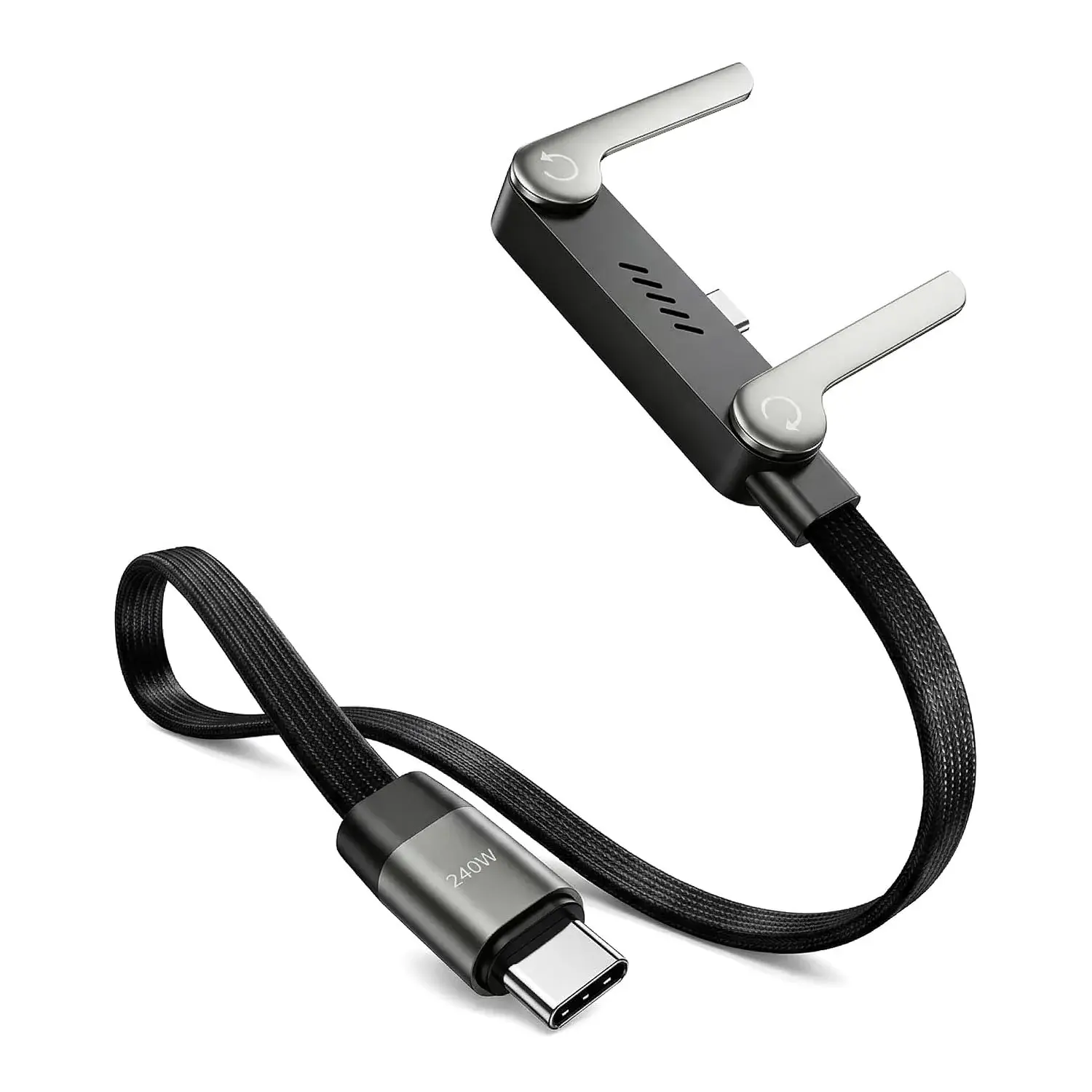 240W USB-C to USB-C Fast Charging Cable with Foldable Phone Stand – Braided Type-C Cable for Compatible Devices