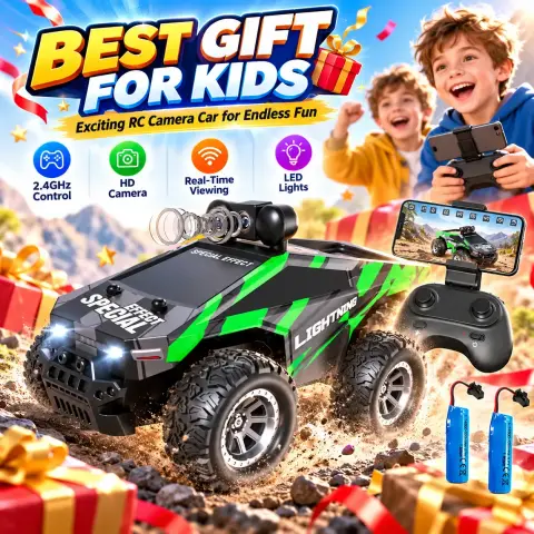 Lightning RC Camera Car 2.4GHz – HD Camera, Smartphone Viewing, LED Lights & Remote Control