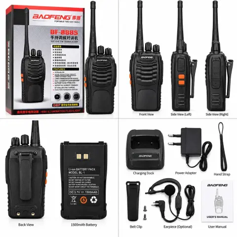 Baofeng BF-888S Portable Two-Way Radio – VHF/UHF FM Walkie Talkie with Long Standby, Li-Ion Battery & LED Flashlight