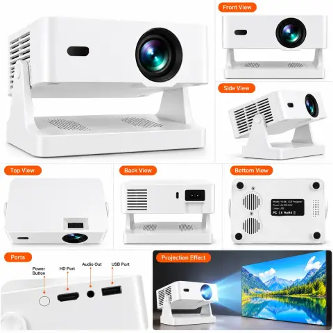 Smart 4K Supported Projector – Screen Mirroring, Wireless Casting & Home Entertainment