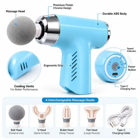 MAXTOP MP-203 Pocket Fascia Gun Massager – 6 Speed Levels, Brushless Motor, Quiet Operation & Type-C Charging