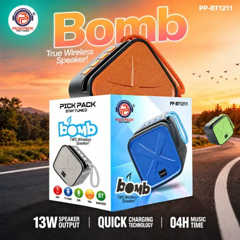PickPack Bomb PP-BT1211 TWS Wireless Bluetooth Speaker – 13W Output, TF Card, USB, AUX & Quick Charging