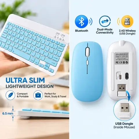 Wireless Bluetooth Keyboard & Mouse Combo – Rechargeable Slim Keyboard with Dual-Mode Mouse, Multi-Device Support & Backlight