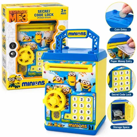 Minions Secret Code Money Vault Toy – Electronic Coin & Paper Money Saving Bank with 4-Digit Password, Light & Sound