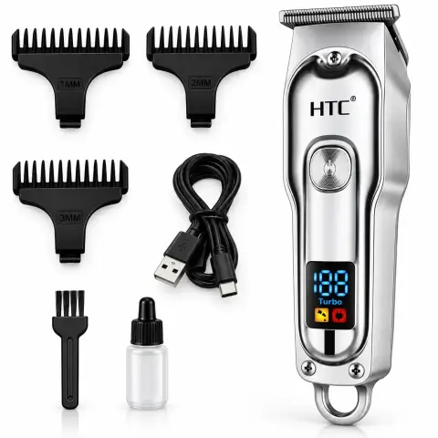 HTC AT-179 Rechargeable Hair Clipper – T-Blade Trimmer with LED Display, Lithium Battery & Low Noise
