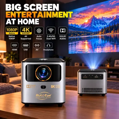 PANDA P20 Smart Projector – Native 720P, 4K Supported, Auto Focus & Dual-Band WiFi