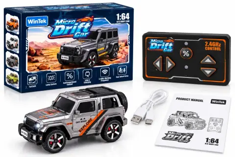 WinTek 1:64 Micro Drift R/C Car – 4WD Remote & App Controlled Mini Drift Car with Full Proportional Control, USB-C Charging & LED Lights