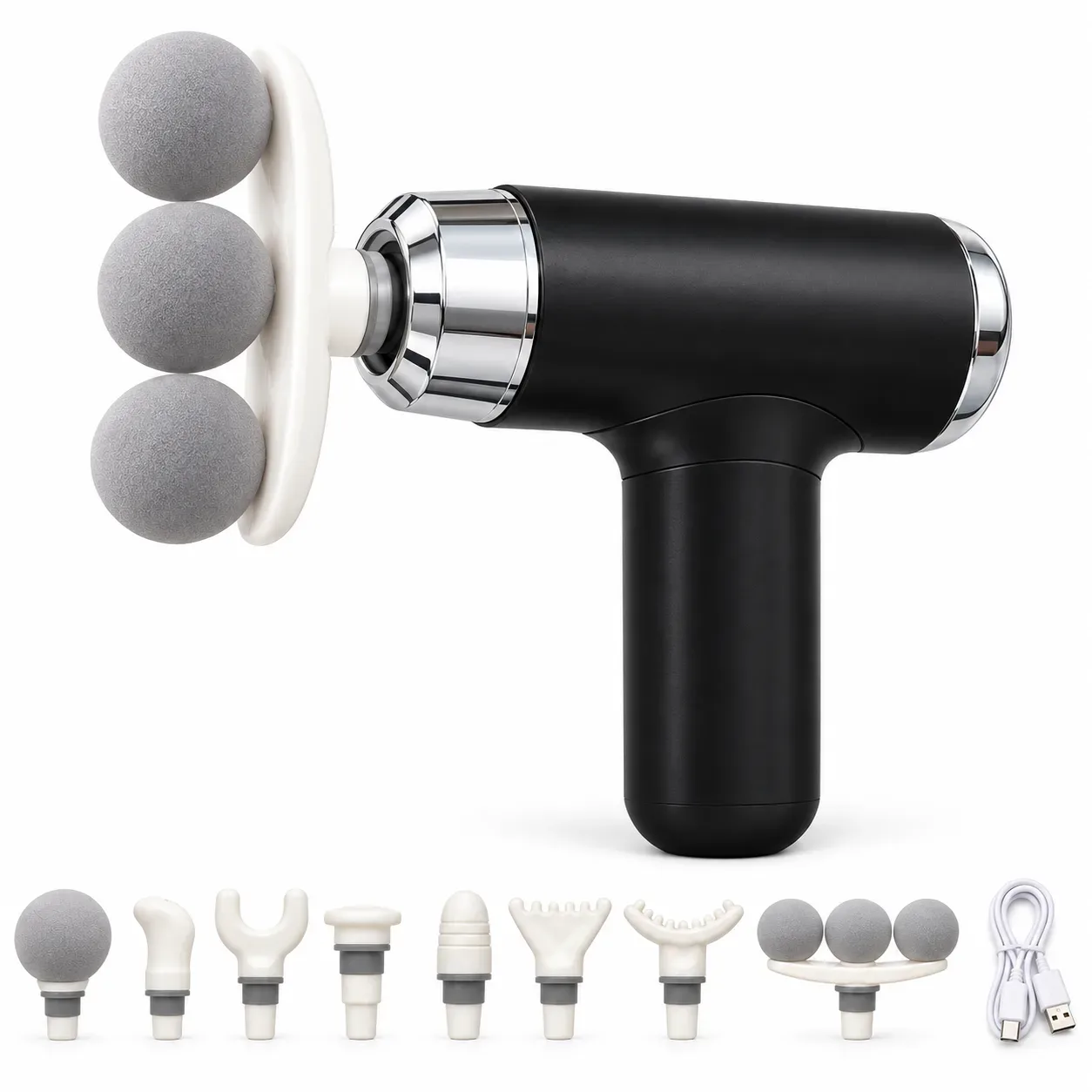 BlueIdea BLD-100 Massage Gun – 9 Interchangeable Massage Heads, 25W Motor, Rechargeable & Type-C Charging