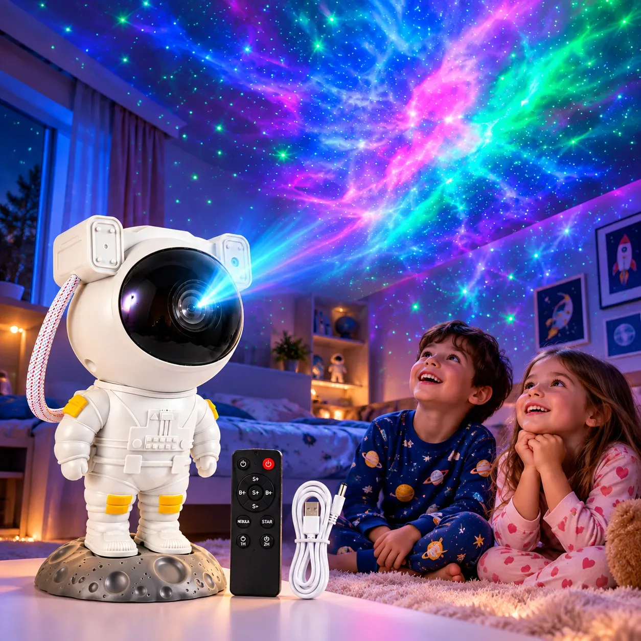 Astronaut Galaxy Projector Night Light – Star & Nebula Projection Lamp with Remote Control, Adjustable Projection & Timer