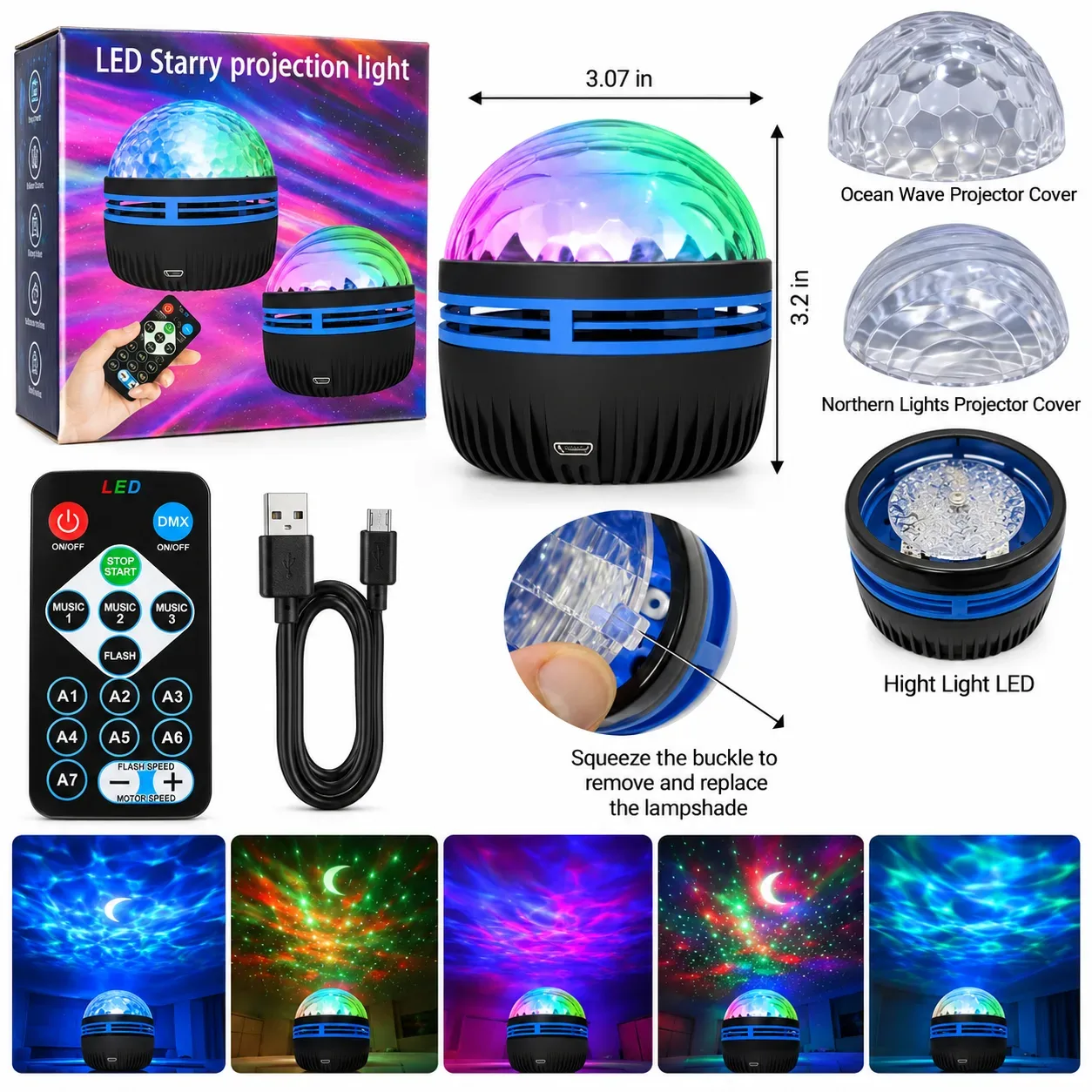 LED Starry Sky Projection Light – Galaxy Night Lamp with Remote Control for Bedroom, Kids Room & Home Decoration