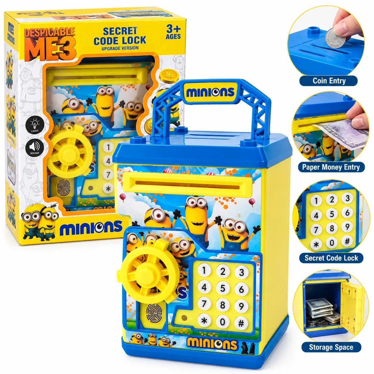 Minions Secret Code Money Vault Toy – Electronic Coin & Paper Money Saving Bank with 4-Digit Password, Light & Sound